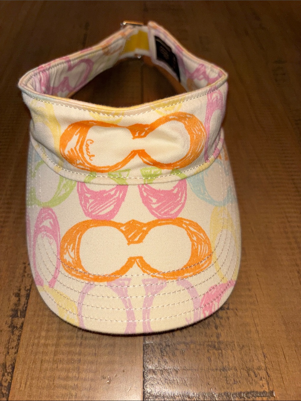 Coach Multicolor Printed Visor Hat - Orange blue pink green lavender yellow euc!